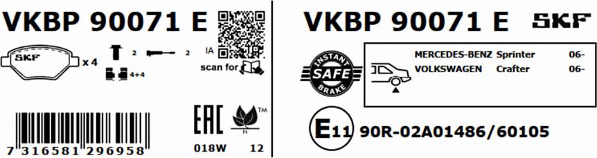 SKF VKBP 90071 E - Kit pastiglie freno, Freno a disco autozon.pro