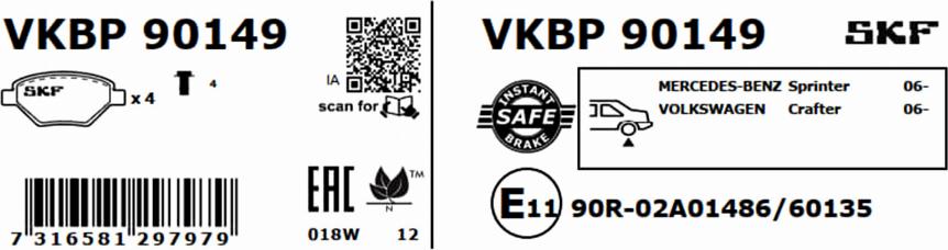 SKF VKBP 90149 - Kit pastiglie freno, Freno a disco autozon.pro