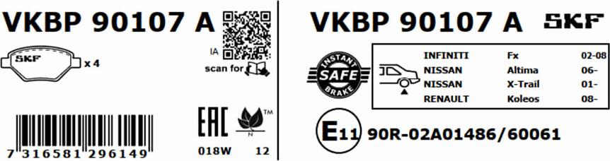 SKF VKBP 90107 A - Kit pastiglie freno, Freno a disco autozon.pro