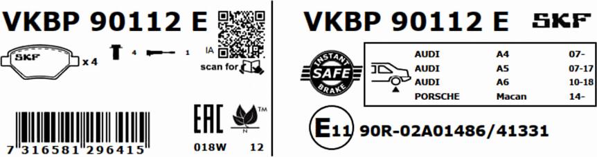 SKF VKBP 90112 E - Kit pastiglie freno, Freno a disco autozon.pro