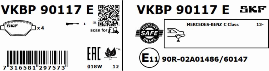 SKF VKBP 90117 E - Kit pastiglie freno, Freno a disco autozon.pro