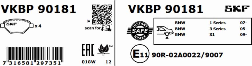 SKF VKBP 90181 - Kit pastiglie freno, Freno a disco autozon.pro