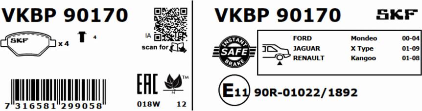 SKF VKBP 90170 - Kit pastiglie freno, Freno a disco autozon.pro