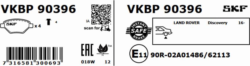 SKF VKBP 90396 - Kit pastiglie freno, Freno a disco autozon.pro