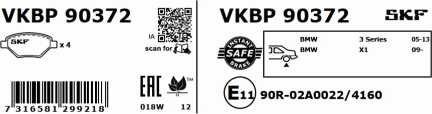 SKF VKBP 90372 - Kit pastiglie freno, Freno a disco autozon.pro