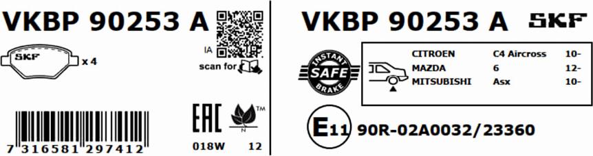 SKF VKBP 90253 A - Kit pastiglie freno, Freno a disco autozon.pro