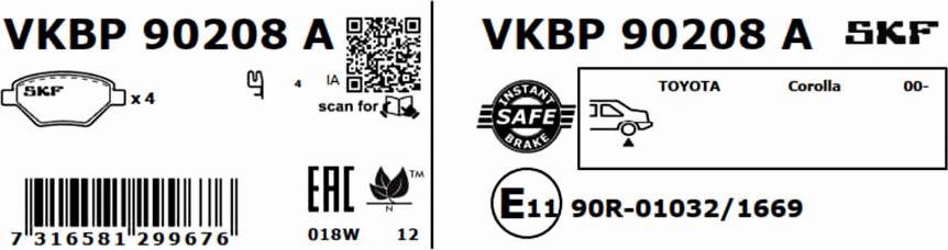 SKF VKBP 90208 A - Kit pastiglie freno, Freno a disco autozon.pro