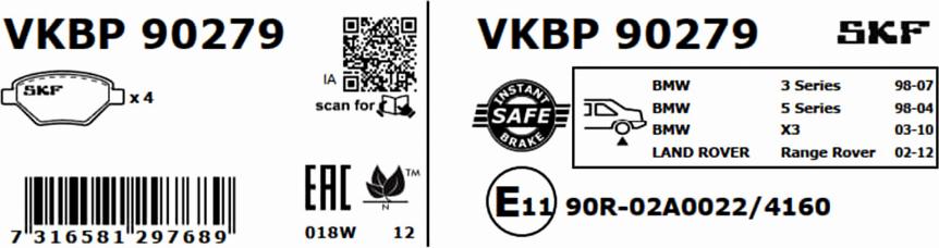 SKF VKBP 90279 - Kit pastiglie freno, Freno a disco autozon.pro