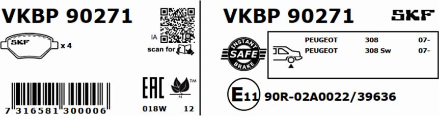 SKF VKBP 90271 - Kit pastiglie freno, Freno a disco autozon.pro