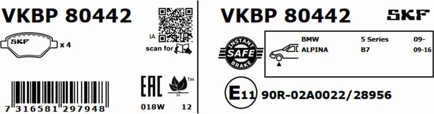 SKF VKBP 80442 - Kit pastiglie freno, Freno a disco autozon.pro