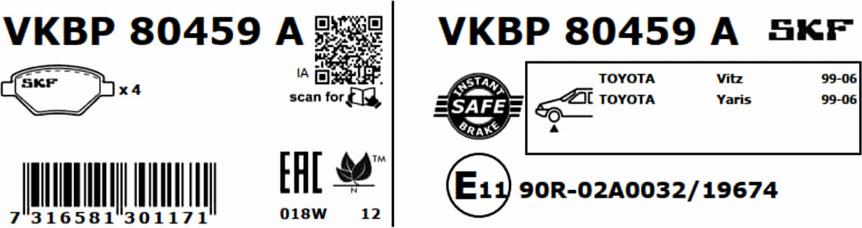 SKF VKBP 80459 A - Kit pastiglie freno, Freno a disco autozon.pro