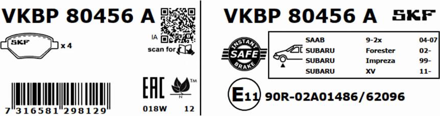 SKF VKBP 80456 A - Kit pastiglie freno, Freno a disco autozon.pro