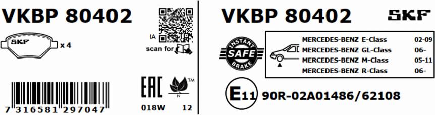 SKF VKBP 80402 - Kit pastiglie freno, Freno a disco autozon.pro