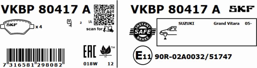 SKF VKBP 80417 A - Kit pastiglie freno, Freno a disco autozon.pro