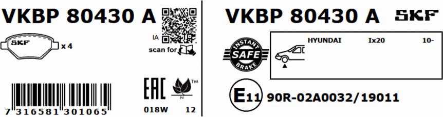 SKF VKBP 80430 A - Kit pastiglie freno, Freno a disco autozon.pro