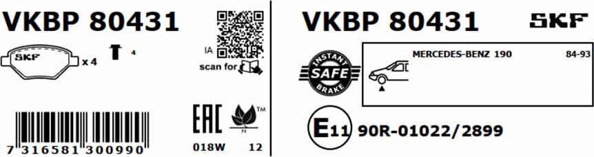 SKF VKBP 80431 - Kit pastiglie freno, Freno a disco autozon.pro