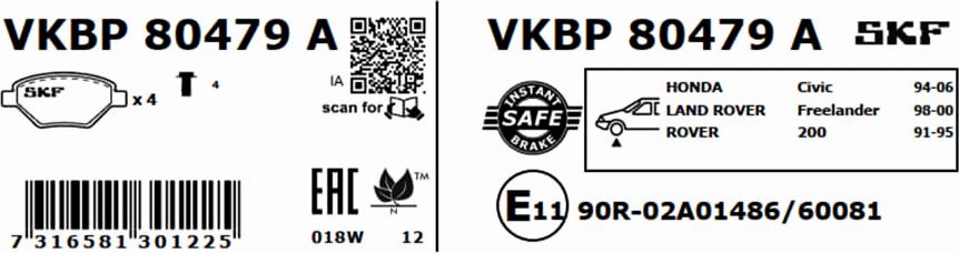 SKF VKBP 80479 A - Kit pastiglie freno, Freno a disco autozon.pro