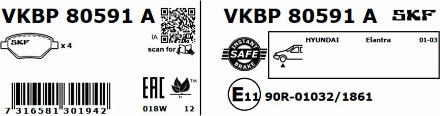 SKF VKBP 80591 A - Kit pastiglie freno, Freno a disco autozon.pro