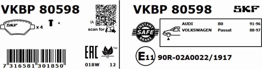 SKF VKBP 80598 - Kit pastiglie freno, Freno a disco autozon.pro