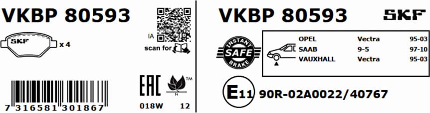 SKF VKBP 80593 - Kit pastiglie freno, Freno a disco autozon.pro