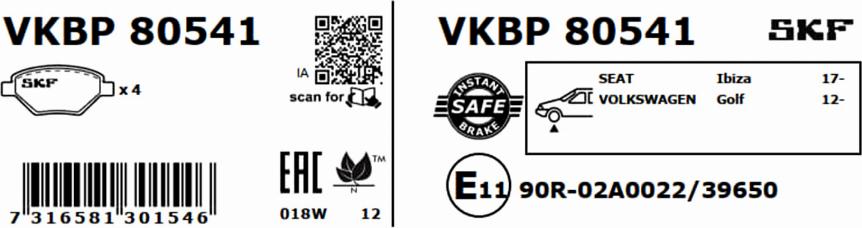 SKF VKBP 80541 - Kit pastiglie freno, Freno a disco autozon.pro