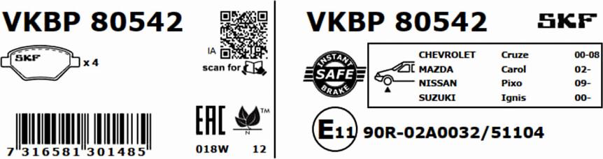 SKF VKBP 80542 - Kit pastiglie freno, Freno a disco autozon.pro