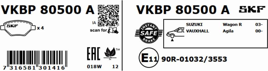 SKF VKBP 80500 A - Kit pastiglie freno, Freno a disco autozon.pro