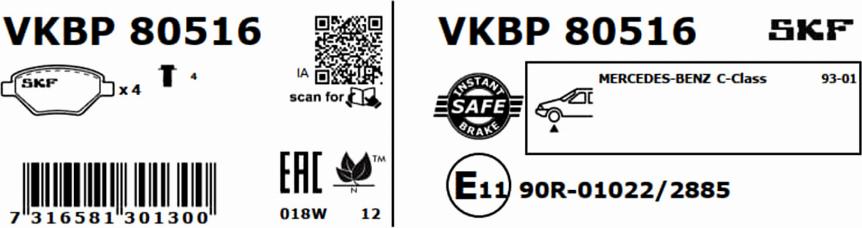 SKF VKBP 80516 - Kit pastiglie freno, Freno a disco autozon.pro