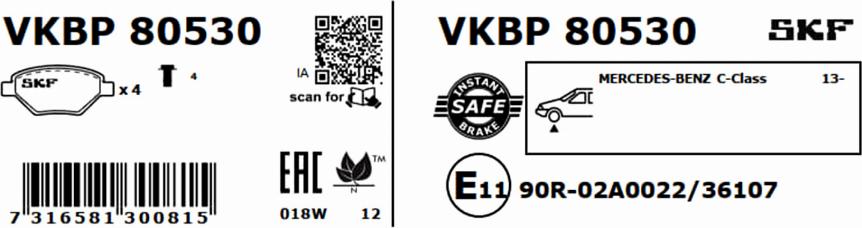 SKF VKBP 80530 - Kit pastiglie freno, Freno a disco autozon.pro