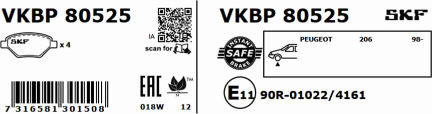 SKF VKBP 80525 - Kit pastiglie freno, Freno a disco autozon.pro