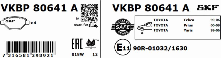 SKF VKBP 80641 A - Kit pastiglie freno, Freno a disco autozon.pro