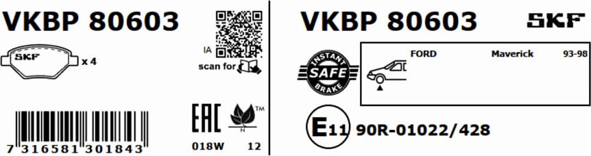 SKF VKBP 80603 - Kit pastiglie freno, Freno a disco autozon.pro