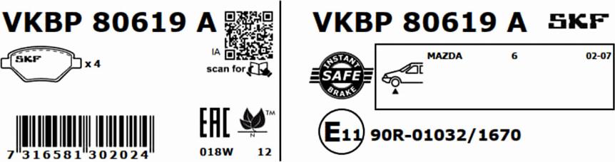 SKF VKBP 80619 A - Kit pastiglie freno, Freno a disco autozon.pro