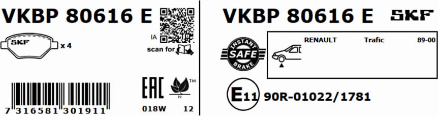 SKF VKBP 80616 E - Kit pastiglie freno, Freno a disco autozon.pro