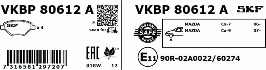 SKF VKBP 80612 A - Kit pastiglie freno, Freno a disco autozon.pro