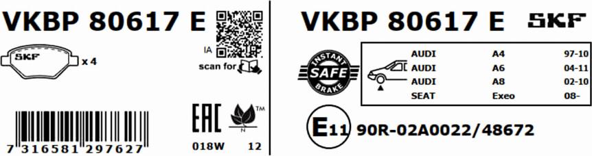 SKF VKBP 80617 E - Kit pastiglie freno, Freno a disco autozon.pro