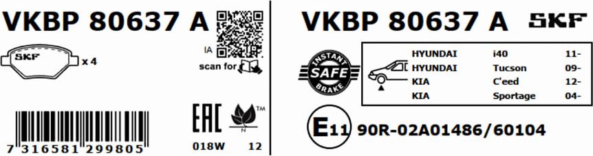 SKF VKBP 80637 A - Kit pastiglie freno, Freno a disco autozon.pro