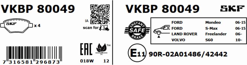 SKF VKBP 80049 - Kit pastiglie freno, Freno a disco autozon.pro