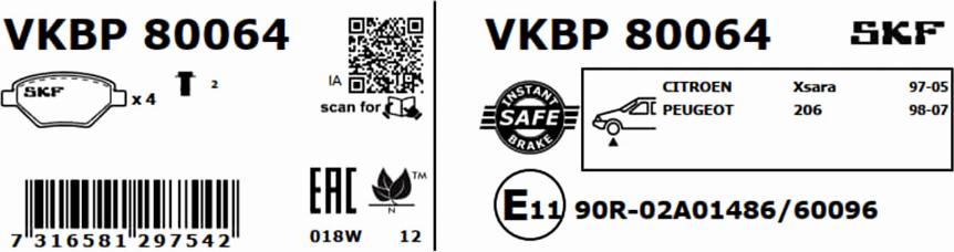 SKF VKBP 80064 - Kit pastiglie freno, Freno a disco autozon.pro