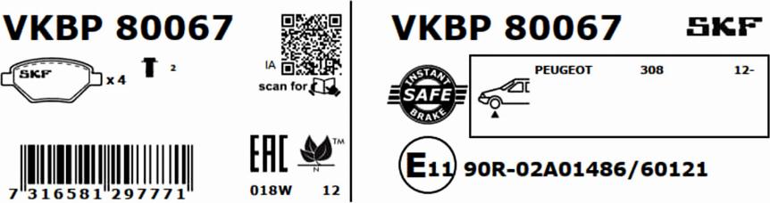 SKF VKBP 80067 - Kit pastiglie freno, Freno a disco autozon.pro