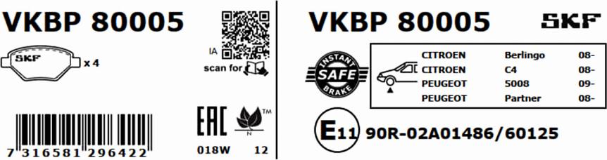 SKF VKBP 80005 - Kit pastiglie freno, Freno a disco autozon.pro