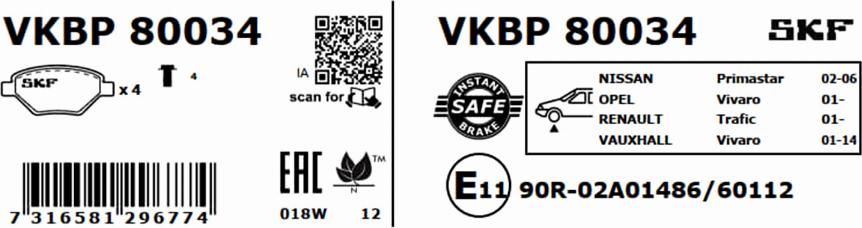 SKF VKBP 80034 - Kit pastiglie freno, Freno a disco autozon.pro