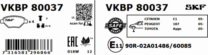 SKF VKBP 80037 - Kit pastiglie freno, Freno a disco autozon.pro