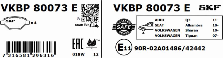 SKF VKBP 80073 E - Kit pastiglie freno, Freno a disco autozon.pro