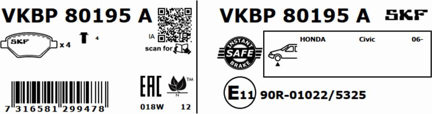 SKF VKBP 80195 A - Kit pastiglie freno, Freno a disco autozon.pro