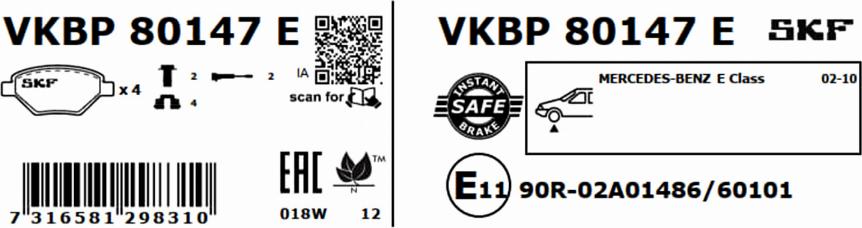 SKF VKBP 80147 E - Kit pastiglie freno, Freno a disco autozon.pro