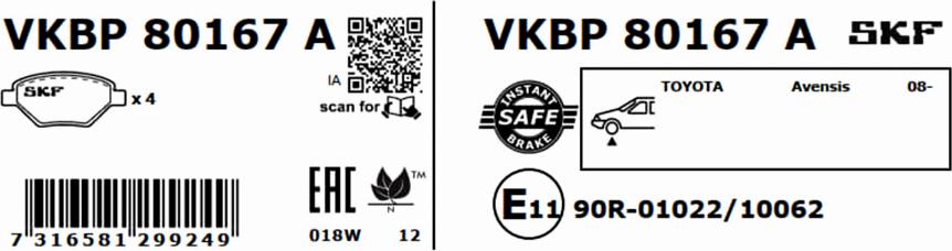 SKF VKBP 80167 A - Kit pastiglie freno, Freno a disco autozon.pro