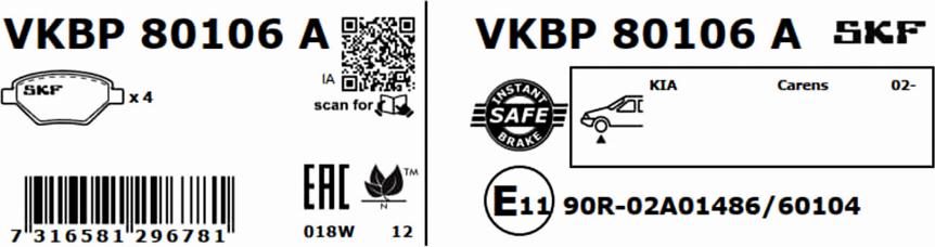 SKF VKBP 80106 A - Kit pastiglie freno, Freno a disco autozon.pro