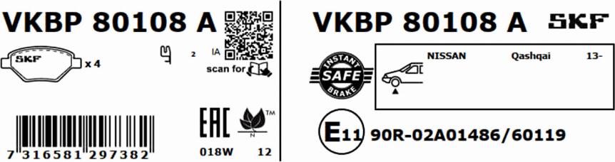 SKF VKBP 80108 A - Kit pastiglie freno, Freno a disco autozon.pro