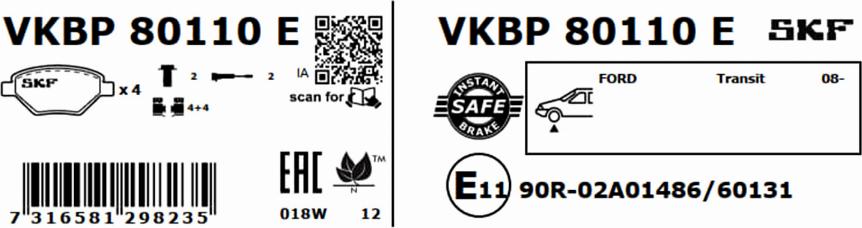 SKF VKBP 80110 E - Kit pastiglie freno, Freno a disco autozon.pro